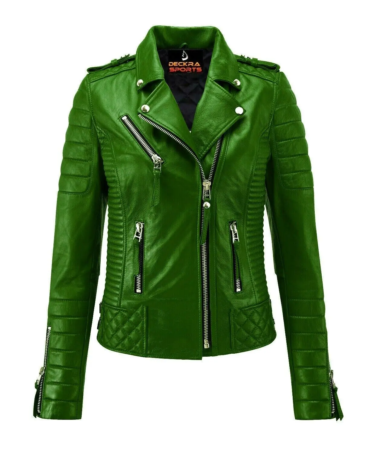 Deckra Women's Slim Fit Biker Jacket in Faux Leather, Casual Cafe Racer Style Outerwear Clothes with Pockets, Zipper
