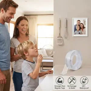 Strong Double Sided Tape Heavy Duty (Size) Clear Gel Grip Tape for Walls, Removable & Reusable Mounting Strips for Carpet, Furniture Fixer & Industrial Use Multipurpose Mounting Tape