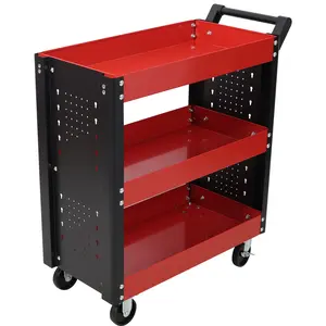 3 Tier Rolling Tool Cart on Wheels,Heavy Duty Utility Tool Cart with Pegboard for Repair Shop, Garage, Warehouse,Red/Blue