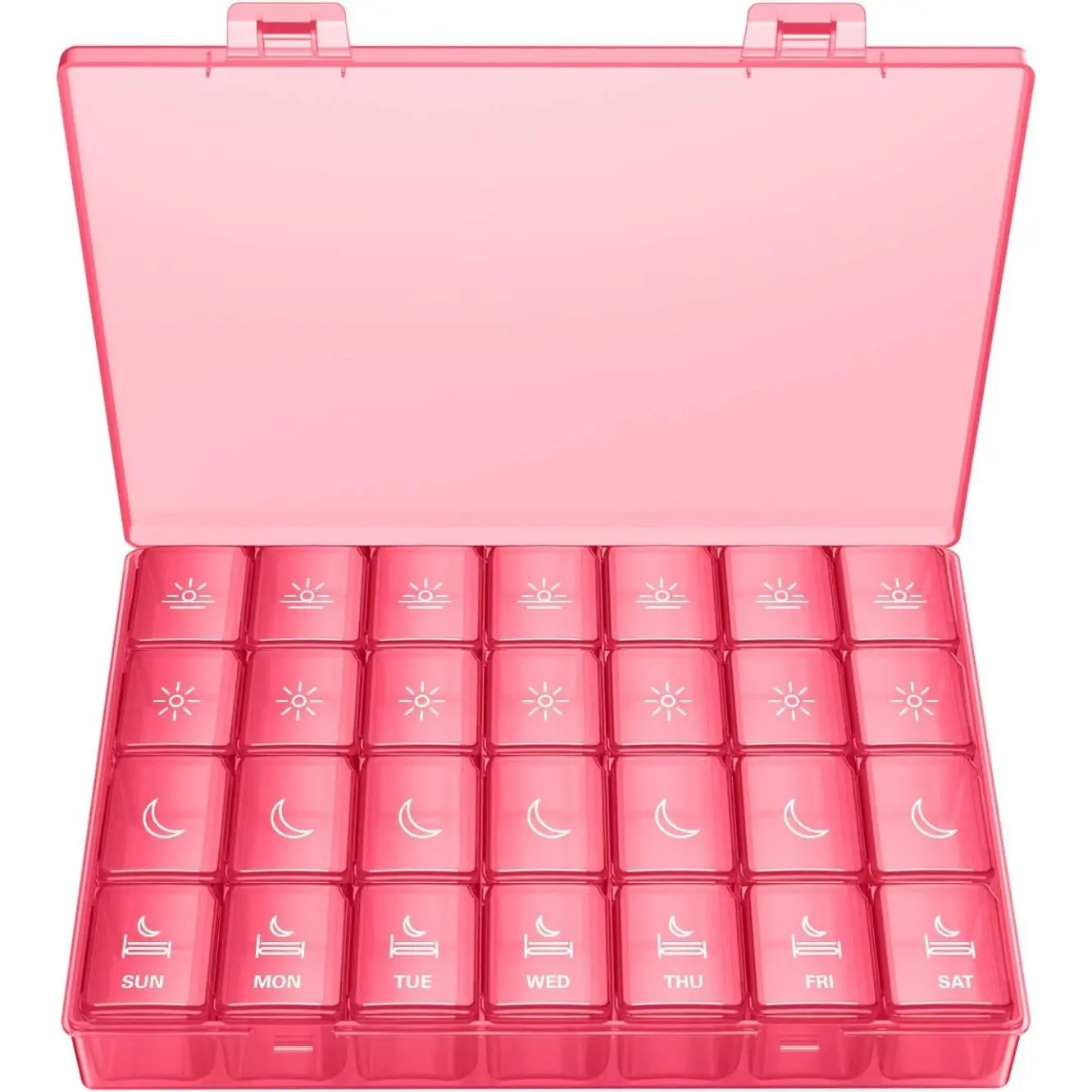 4 Times a Day Pill Organizer – Large Weekly Box with Removable Trays, Holds 12 Fish Oils per Slot, Travel Ready, BPA-Free Healthcare Aid Travel Essentials