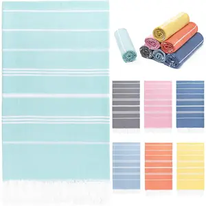 Turkish Beach Towel, 36"x71" Quick Dry Sand Free  Bath Pool Swim Towel, Lightweight Travel Turkish Towels Vacation Essentials, Aqua