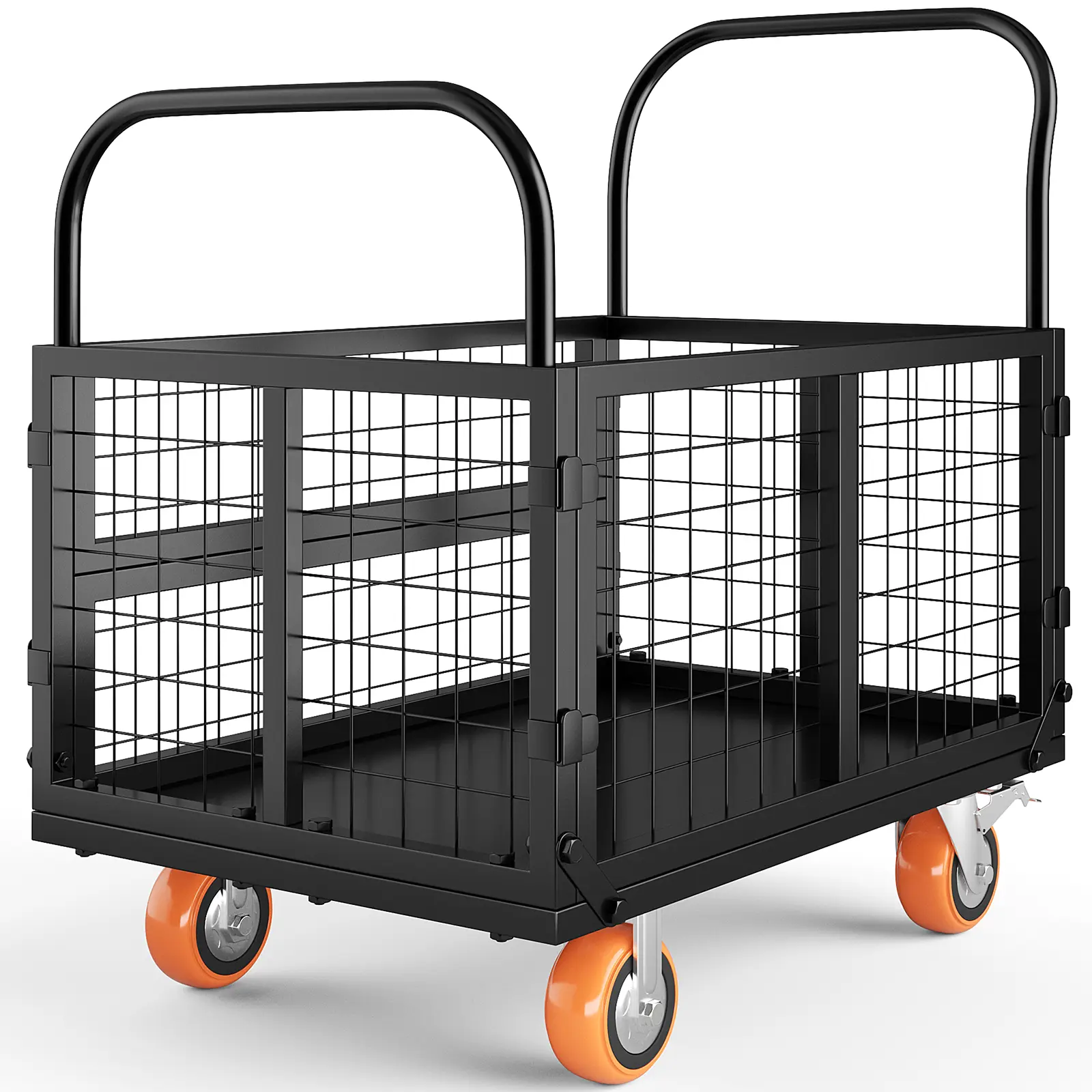 6-in-1 Heavy Duty Folding Platform Truck Cart with Removable Mesh Sides – 1800lbs Capacity – Lockable Wheels – Multipurpose Flatbed Dolly for Warehouse, Garage, Grocery, Laundry