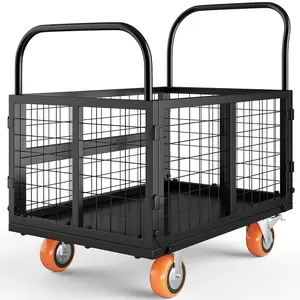 6-in-1 Heavy Duty Folding Platform Truck Cart with Removable Mesh Sides – 1800lbs Capacity – Lockable Wheels – Multipurpose Flatbed Dolly for Warehouse, Garage, Grocery, Laundry