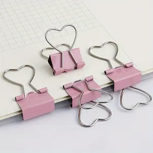 6pcs Metal Pink Heart-Shaped Long Tail Clips for Paper, Notes, Photos, and Documents Organization - Office, Home, School, Crafting and Stationery Accessories