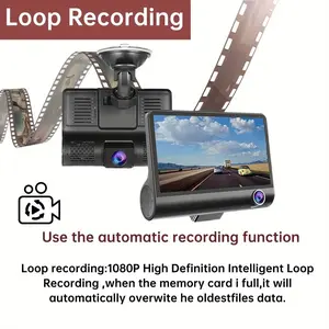 Touch Screen Dash Cam 4 in 1080P 3 Lens Car DVR Recorder Front Rear Camera