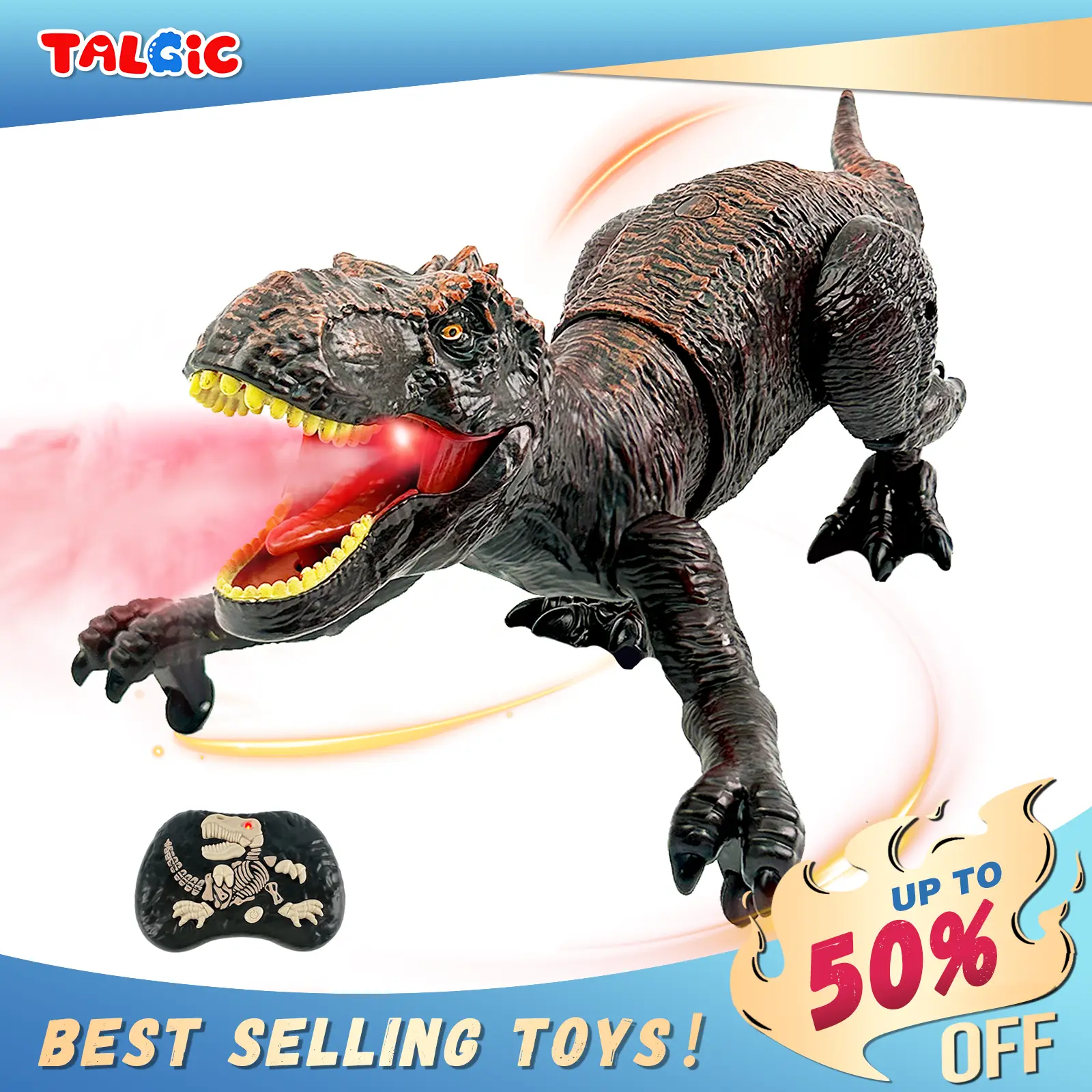 Remote Control Dinosaur Toys for Boys girls Realistic T-Rex RC Walking Dino with Roaring, Spray, Light, Touch Sensing with Three Type