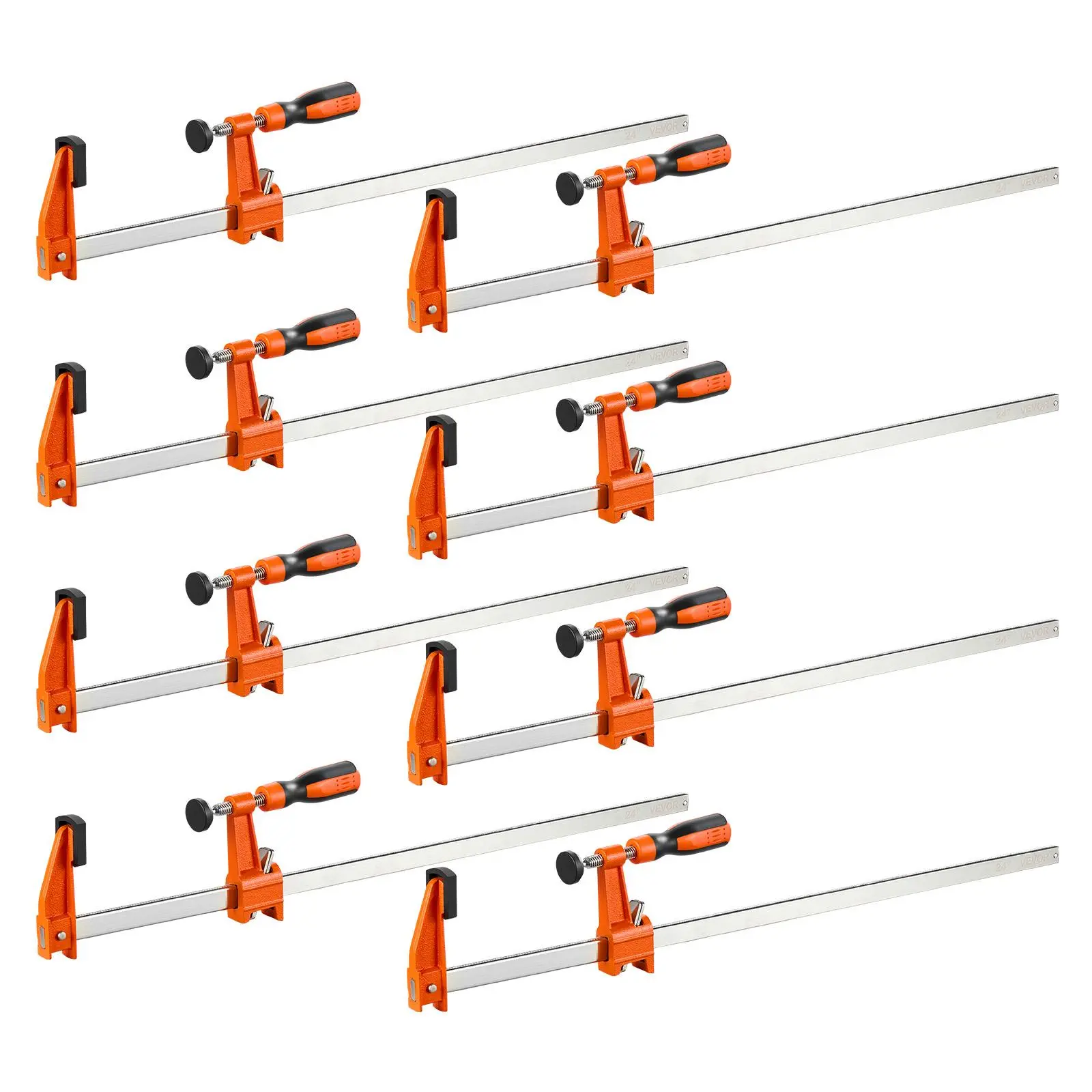 VEVOR 8-Pack 24in Heavy Duty Clamp with Thread, 600 lbs Clamping Force, 45# Steel & Cast Iron Woodworking Tools, Ergonomic Handle, Plastic Pad, Self-Locking, Raised End Stop, Retaining Bump, Mark/Pressure Reduction, for DIY Woodwork Metalworking
