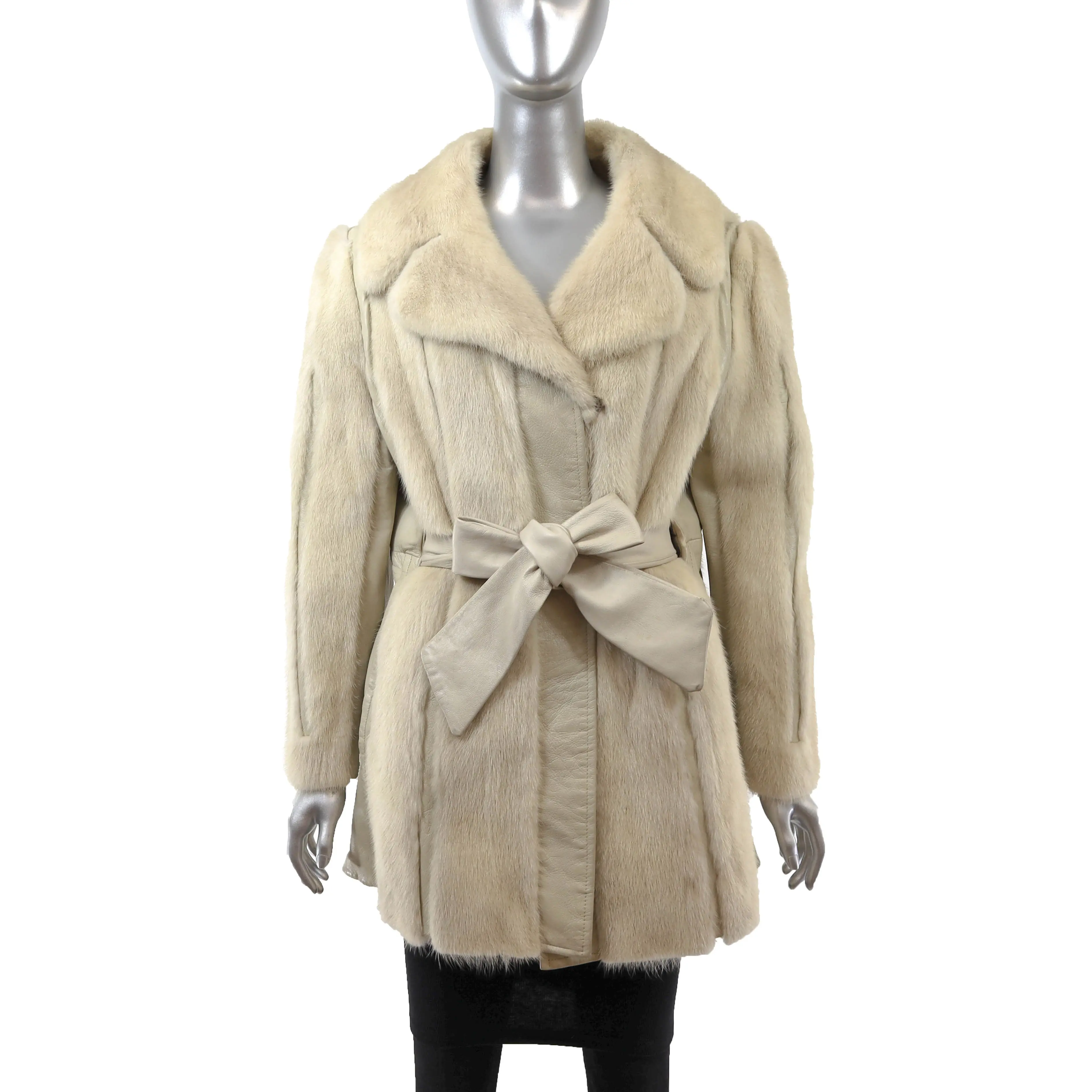 Pastel Mink Jacket with Leather and Collar- Size M