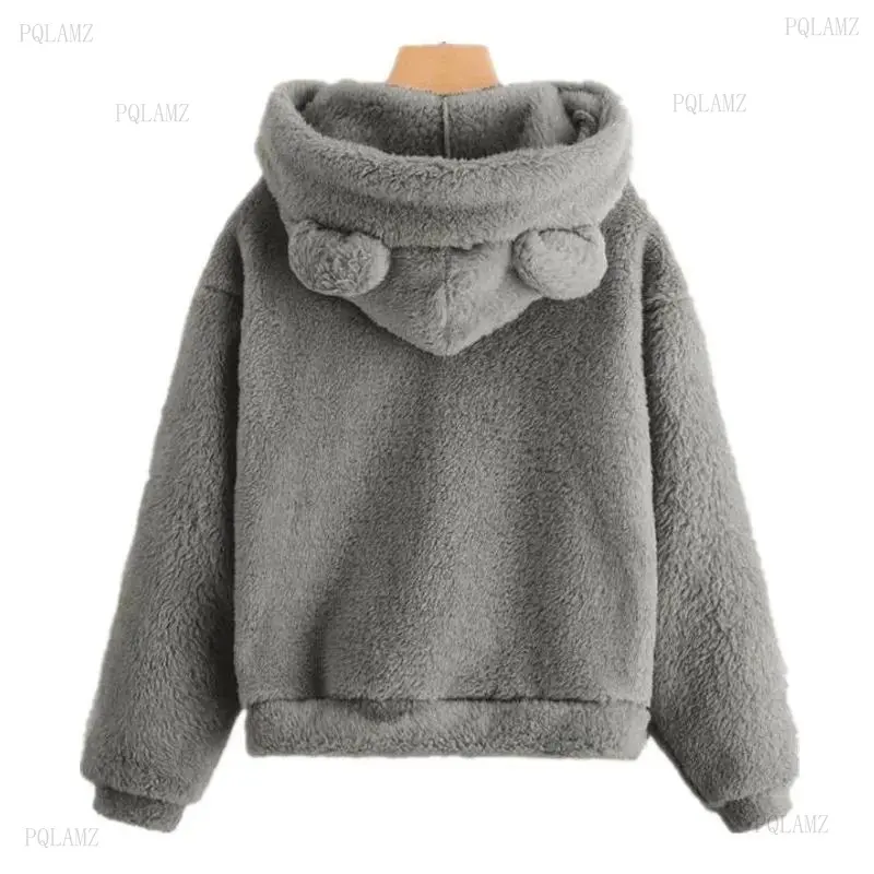 Women's Lady 2026 Autumn Winter Polyester Hoodie - Long Sleeve Plush Warm Casual Pullover with Cute Rabbit Ear Hood, Double D Sweatshirt Top, Casual Wear, Fashion, Loose, 4Xl, Plain, Pull On, Longsleeves, Clothes, Solid Pattern, Regular Length