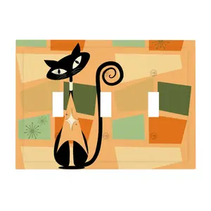 Mid Century Modern Geometric Designed Kitschy Atomic Cat Modern Switch Cover 3-Gang 3 Toggle