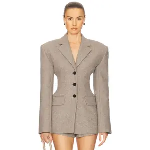 Helsa The Tweed S Curve Blazer in Taupe Melange