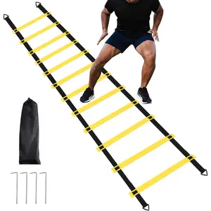 12 Rungs Agility Ladder Set, Training Ladder with Steel Stakes and Carry Bag for Soccer, Speed Fitness Feet Training