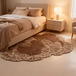 1pc Light Luxury Ins Style Sofa Plush Carpet Wabi-sabi Style Bedroom Decoration Bedside Rug Irregular Shape Fluffy Soft Art Carpet Floral Area Rug Brown Home Lounge Non-slip Mat Washable Soft Rug