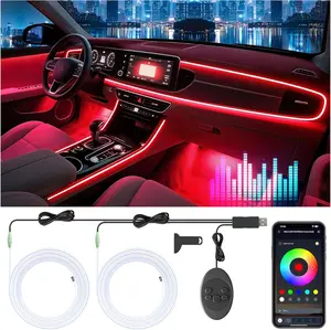Car Led Strip Lights, Interior Car Lights, App Control Ambient Lighting Kit with RGB 16 Million Colors Fiber Optics&Music Sync Rhythm, USB Neon Light Accessories for Center Console&Dashboard, Upgraded Latamil