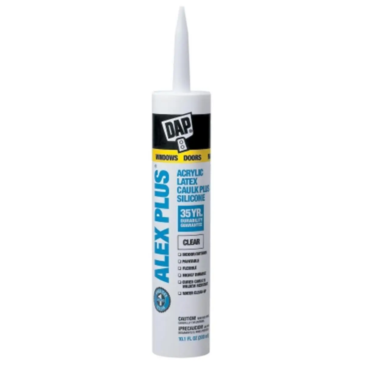 Dap 18152 10.1 Oz White Acrylic Latex Adhesive Caulk with Silicone - Moisture, Mildew Resistant Sealant for Caulking on Glass, Ceramic, Wood, Metal, Brick, Stone, Windows, Siding Corner Joints