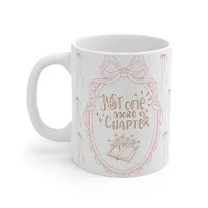 Charming Ceramic Mug for Book Lovers Just One More Chapter Cozy Sip 11Oz Tea Coffee Cup Bookish Decor Microwave Safe Dishwasher Safe Reusable Beverage Tumbler