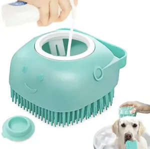 Pet Bath Soap Dispenser Massage Brush, Silicone Massager Shampoo Dispensing Brush with Soft Bristles for Dogs and Cats,Pets Grooming Shower Massage Brush