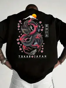 Unisex Tokyo Japan Dragon Graphic Sweatshirt | Mount Fuji & Sakura Print | Y2K Harajuku Streetwear | Soft Fleece Fabric | Perfect for Anime Conventions, Urban Outings & Fall Wear | Viral Aesthetic Top for Gen Z