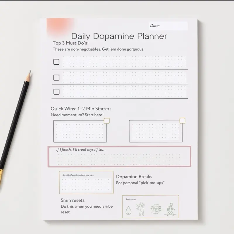 Daily Dopamine Planner for ADHD - Quick 5-min Tasks & Dopamine-boosting Hacks for Managing Symptoms Effectively