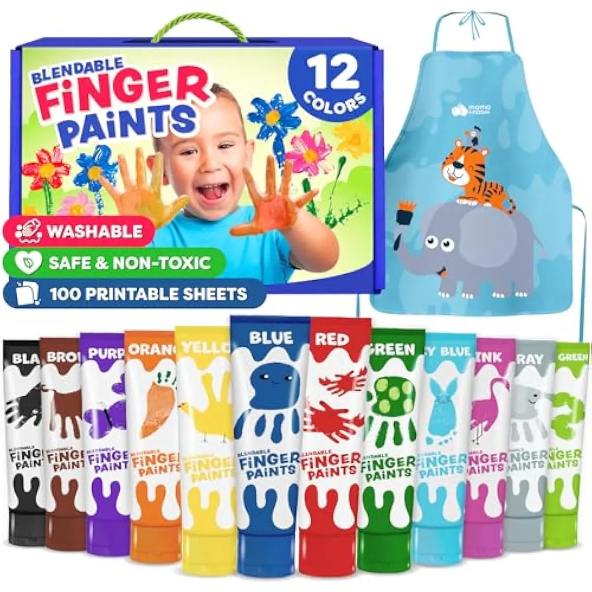 Finger Painting for Toddlers - Washable Paint for Kids, Toddler Finger Paint - Non Toxic Baby Safe Toddler Craft Supplies for Hand and Feet - Preschool Learning Gifts for Kids Ages 3 4 5 6+