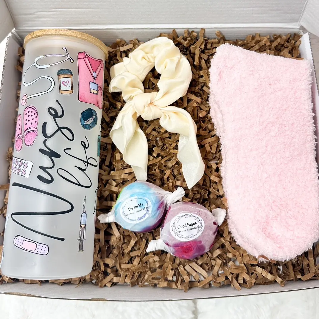 Nurse Gift Box RN Gift Idea Healthcare Worker Tumbler 25Oz Nurse Frosted Tumbler Girl Gift Box Graduation Present Sister Gift Girlfriend Gift Box Self Care Items Nurse Life Gift for Nurse Graduation Nursing School Women Gift Box Bath Bombs Fuzzy Socks