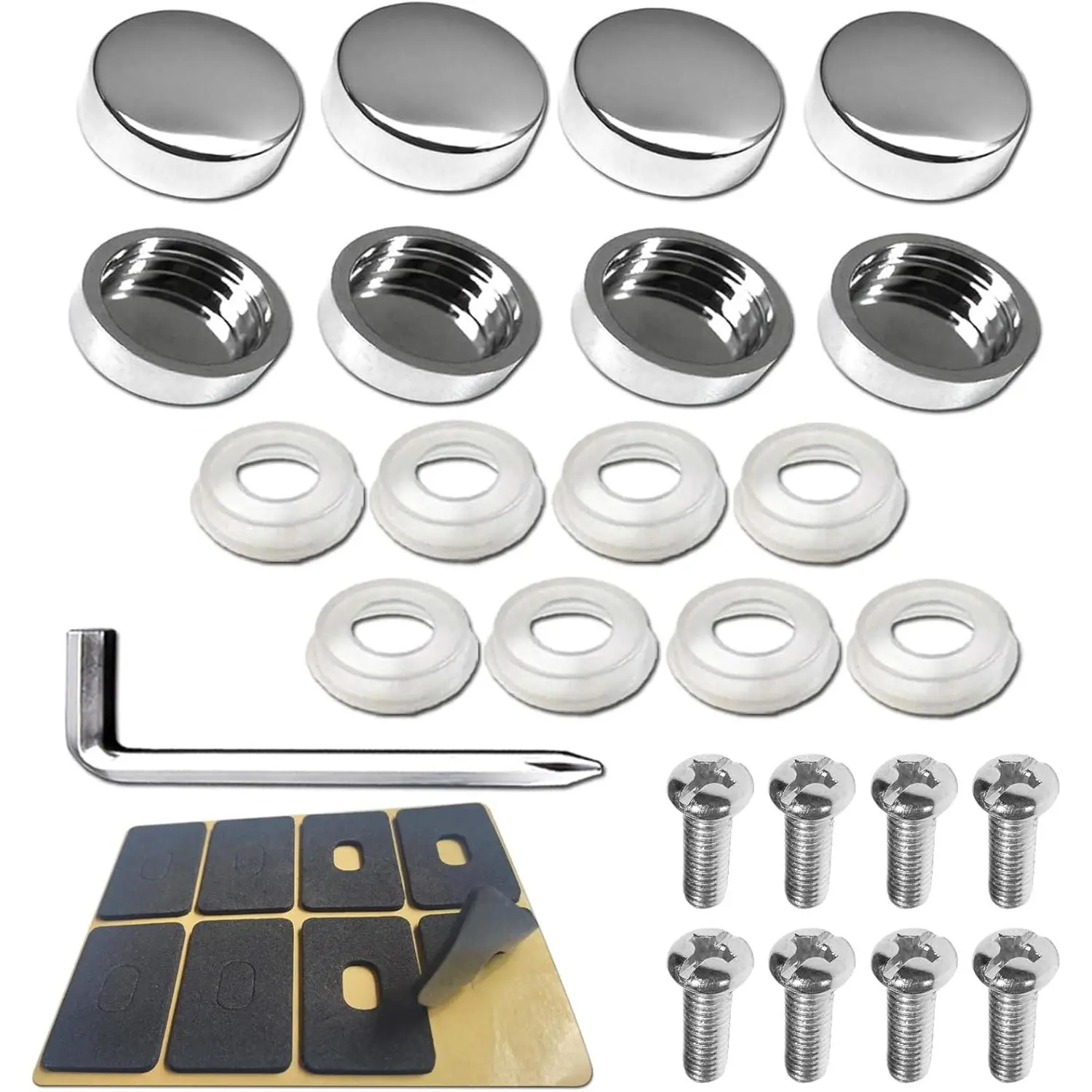 Chrome License Plate Screw Caps-Gloss Finish Screw Covers and License Plate , Rust Resistant License Plate Frames Hardware, Machine Plate Bolt Fastener Kits