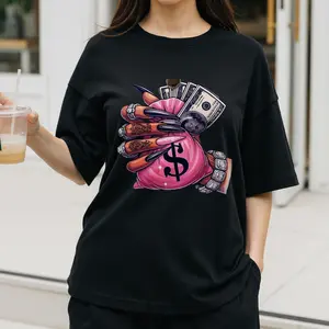 Casual Fashion Women's T-Shirt Money Bag With Dollar Signs And Cash Print Summer Streetwear Gift For Friends And Family