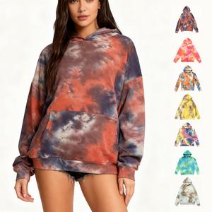 Holafish Tie-dye Oversized Hoodies Sweatshirt - Women's Long Sleeve Cotton Blend Vintage Effect Loose Fit Pullover Top for Casual & Trendy Looks