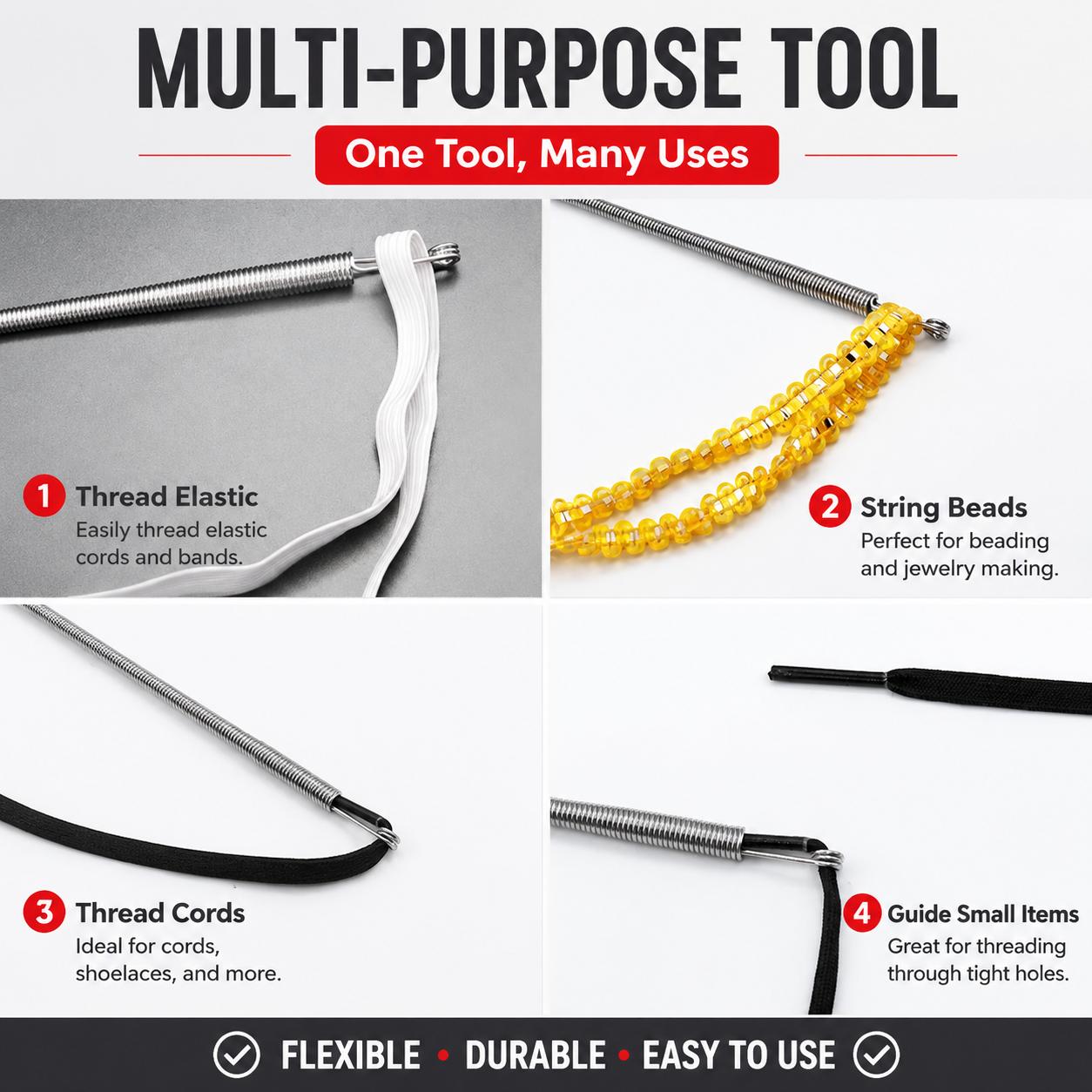 2PCS Bendable Threading Tool for Drawstrings, Elastic Bands & Shoelaces, Flexible Clothing Repair Tool