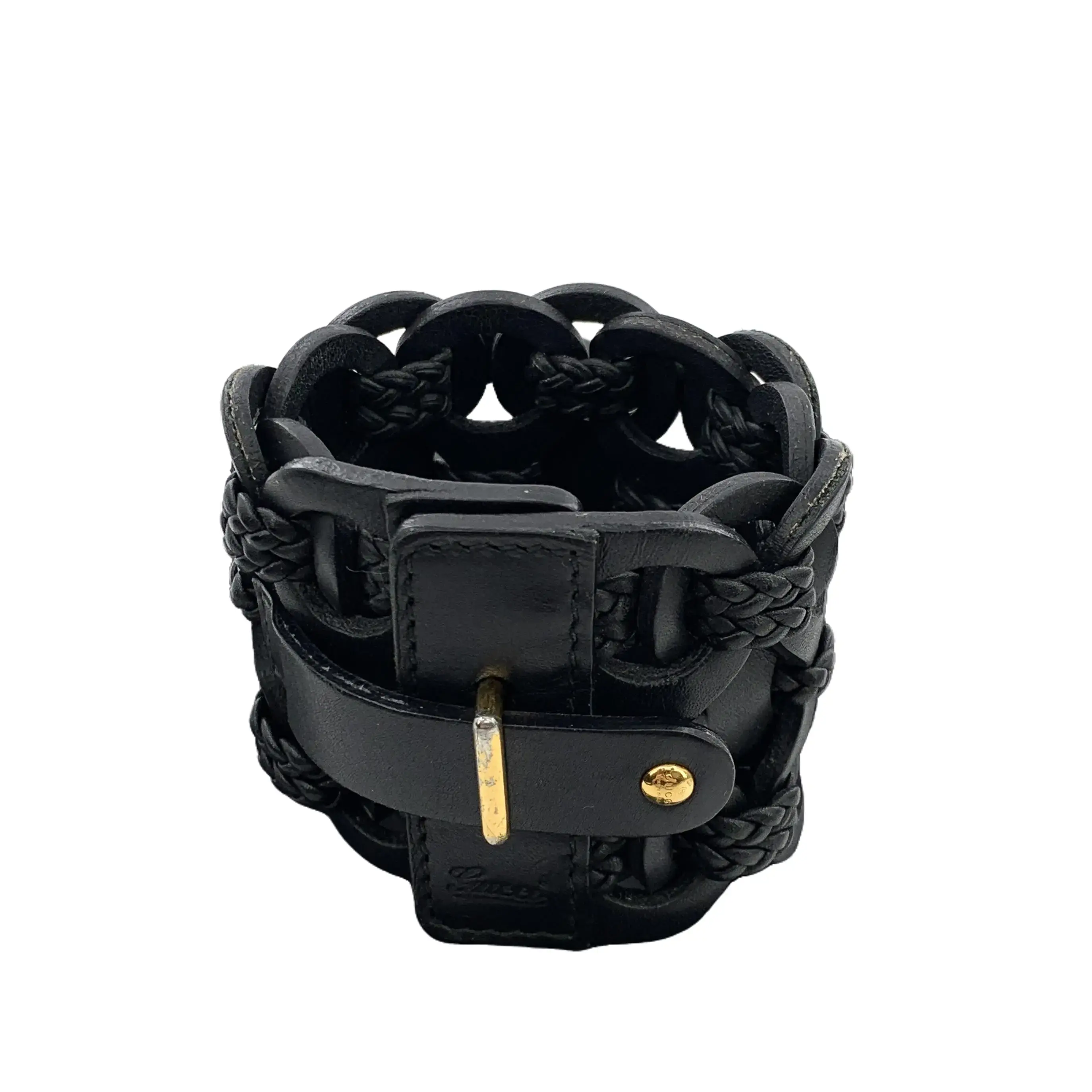 Pre-owned CALUXJ Gucci Black Woven Cut Out Buckle Bracelet Size 31.5*6cm