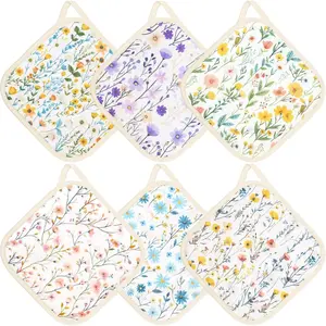 6 Pack 100% Cotton Heat Resistant Pot Holders Machine Washable Hot Pads Table Pads for Cooking Baking