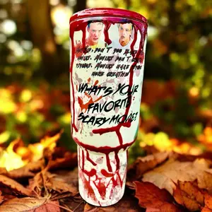 Scream Movie Inspired 40 oz Tumbler | Iconic Quotes | Perfect Gift for True Crime & Horror Fans - Drinkware, Blood drip Tumbler