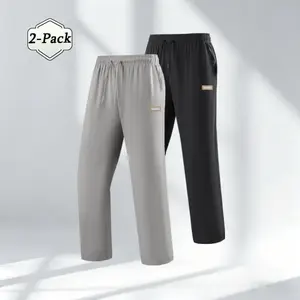 2PACK Men'S Solid Loose Sweatpants,95% Polyester Athleisure Trousers, Versatile Year-Round Sports Trousers,Lightweight Soft Fabric, Comfortable Casual Gym Wear, Mens Clothing Polyester Clothes,Loose Casual Sweatpants