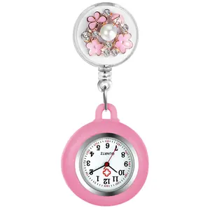 OIDEA 3D Petal & Faux Pearl Nurse Watch with Pink Eco Silicone Sleeve, Floral Alloy Case, Quartz Movement, 1ATM