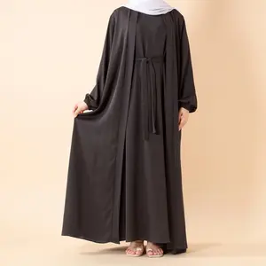 Premium Nida Zoom Open Abaya 3-Piece Set (MOA239) Textured Matte Finish Muslim Outfits summerwins