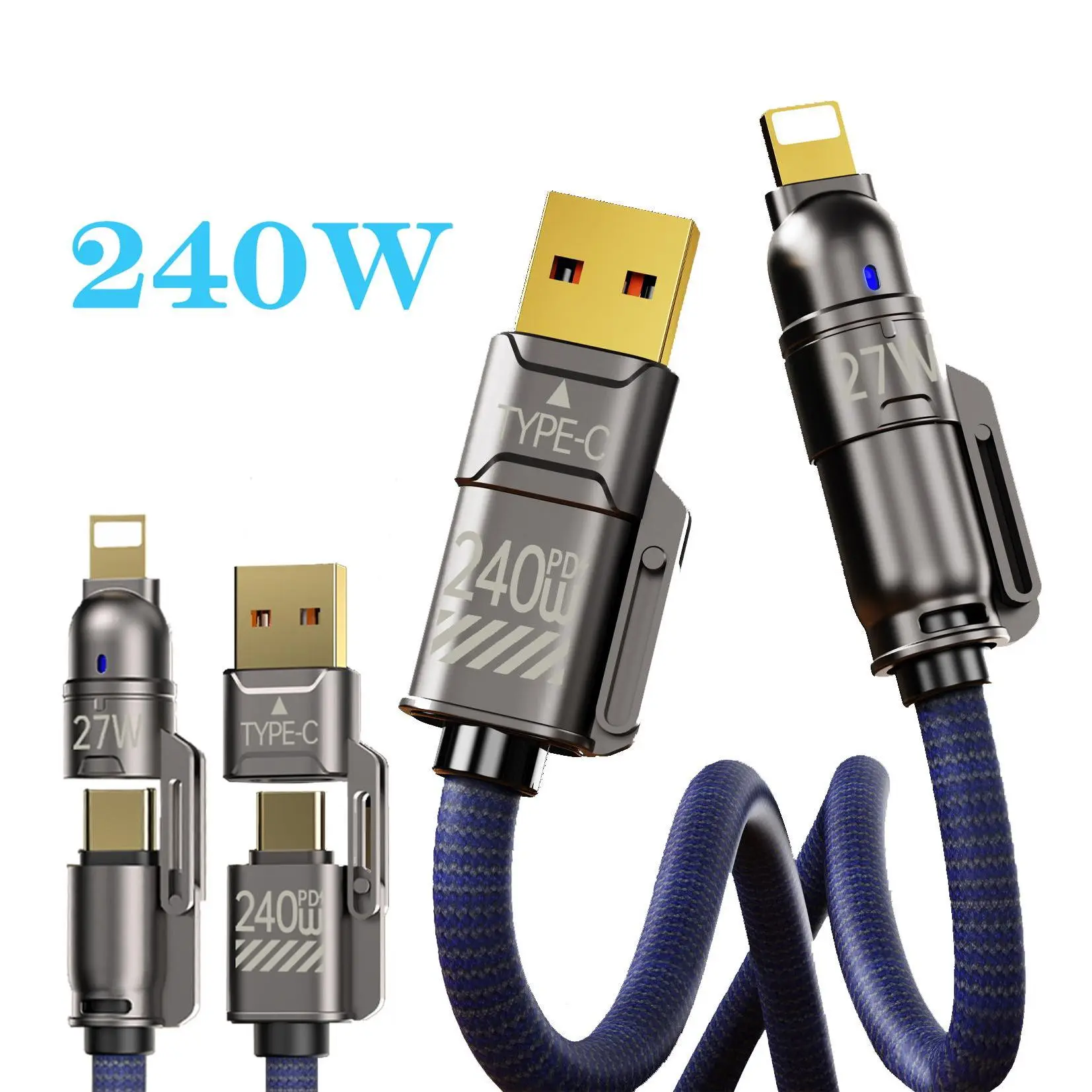 240W USB-C Fast Charger Set - Fast Charging Adapter with 5.9FT 4-in-1 USB-A+Type-C Data Sync Cable for Smartphones, Cellphones, Android Devices, Electronic Phones, Tablets, Computers