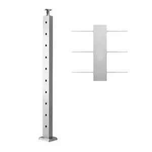 VEVOR Cable Railing Post, 36"x1"x2" Level Drilled Deck Railing Post, Stainless Steel Silver Cable Railing System Kit for Indoor Outdoor Deck Balcony,1JZLGZXYS914I4BDB001V0