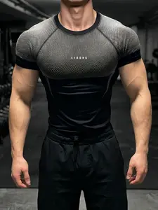 Men’s Gym T-Shirt, Running & Training Compression Shirt, STRONG Print Design, High Stretch, Muscle-Enhancing Cycling Fit, Perfect for Gym, Outdoor Training & Everyday Wear, 2026 New Release