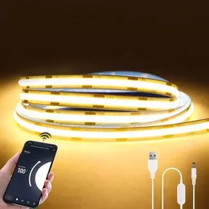 USB 5V Tuya Smart WiFi COB LED Strip Light, Adjustable Brightness for Bedroom and Cabinet, Compatible with Alexa and Google Home