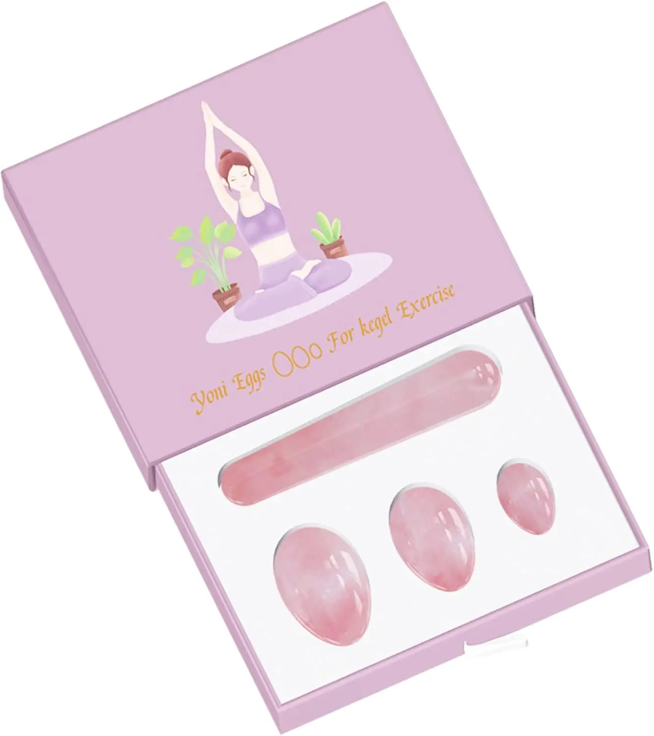 Rose Quartz Egg Massage Stick Set Natural Pink Crystal Stone Love Eggs Drilled and Undrilled Egg Kegel Exercise Massager with Box From IG Crystal Body Care Comfort