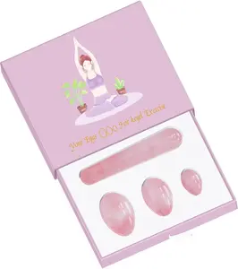 Rose Quartz Egg Massage Stick Set Natural Pink Crystal Stone Love Eggs Drilled and Undrilled Egg Kegel Exercise Massager with Box From IG Crystal Body Care Comfort