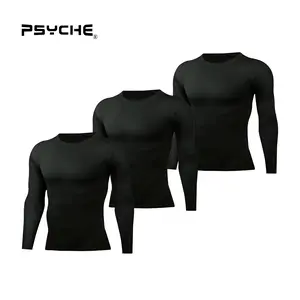 PSYCHE 3 Pack Men's Compression Shirts Cool Dry Short Sleeve Baselayer Athletic Workout T Shirts,Sweat-Wicking Ultra-Breathable Muscle Support