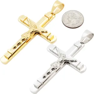 316L Stainless Steel 18k Yellow Gold Plated Crucifix Cross Pendant