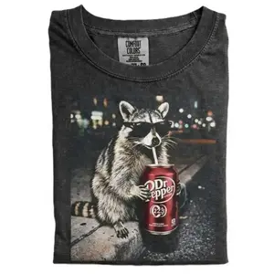 Funny Raccoon Drinking Dr Pepper Shirt, Retro Cool Raccoon Tee,Vintage Trash Panda Graphic Shirt, Dank Meme Gen Z Gift,Soda Lover Streetwear