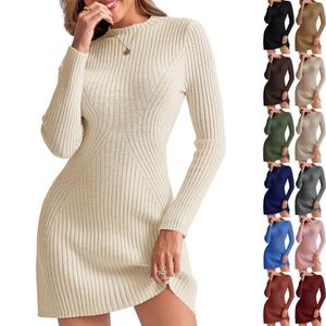 ARTFREE Womens Long Sleeve Sweater Dress Bodycon Crew Neck Fall Slimming Knit Mini Dresses