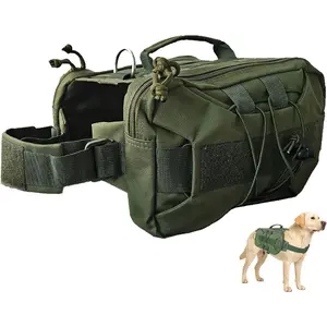 Water Resistant Tactical Dog Backpack Harness Sturdy Vest with 2 Ample Side Pockets, Fits Medium & Large Dogs, Army Green for Outdoor Hiking & Camping