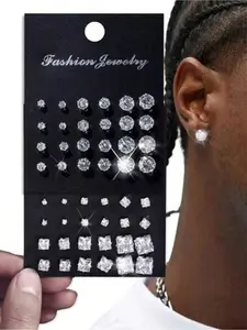 24 - 48 Pieces Minimalist Punk Fashion Geometric Round Square Cubic Zirconium Earrings / Earrings Set Imitation Pearl Earrings Suitable for Dates, Vacations, Birthdays, Daily Wear, Valentine's Day, As A Couple Gift, for Both Men and Women.
