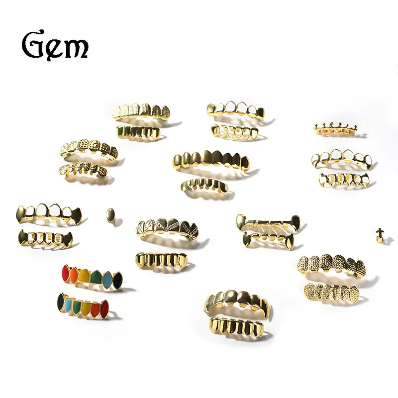 Gold Teeth Grills HIPHOP Real Gold Electroplated Glossy Teeth Grills Hip-Hop Accessories TeethGrills