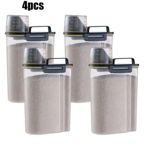 4 Pc 5bs Rice Dispenser Storage Containers, Rice Container with Measuring Cup & Pour Spout, Kitchen Plastic Airtight Container for Cereal, Grain, Flour, Sugar, Oatmeal, Dry Pet Dog Food
