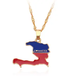 Patrimoine Kreyol Haitian Flag Necklace - Elegant Design with Unique Kreyol Text and Symbolism for Women's Jewelry Collection Modern Versatile Accessories